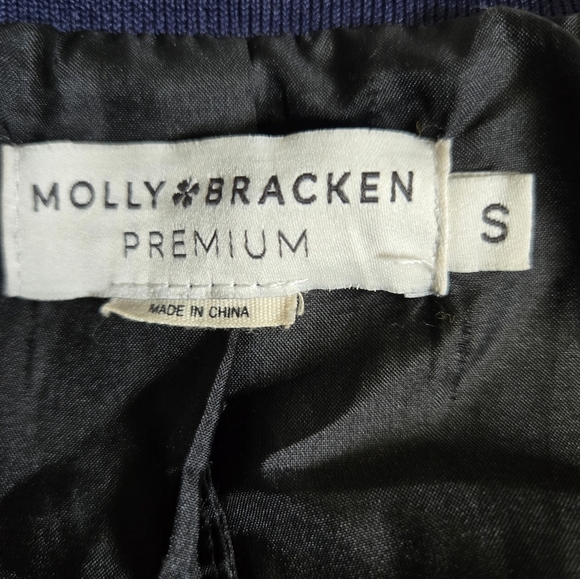 MOLLY BRACKEN Premium Floral Cherry Tree Embroidered Navy Bomber Jacket. Small - Picture 7 of 10